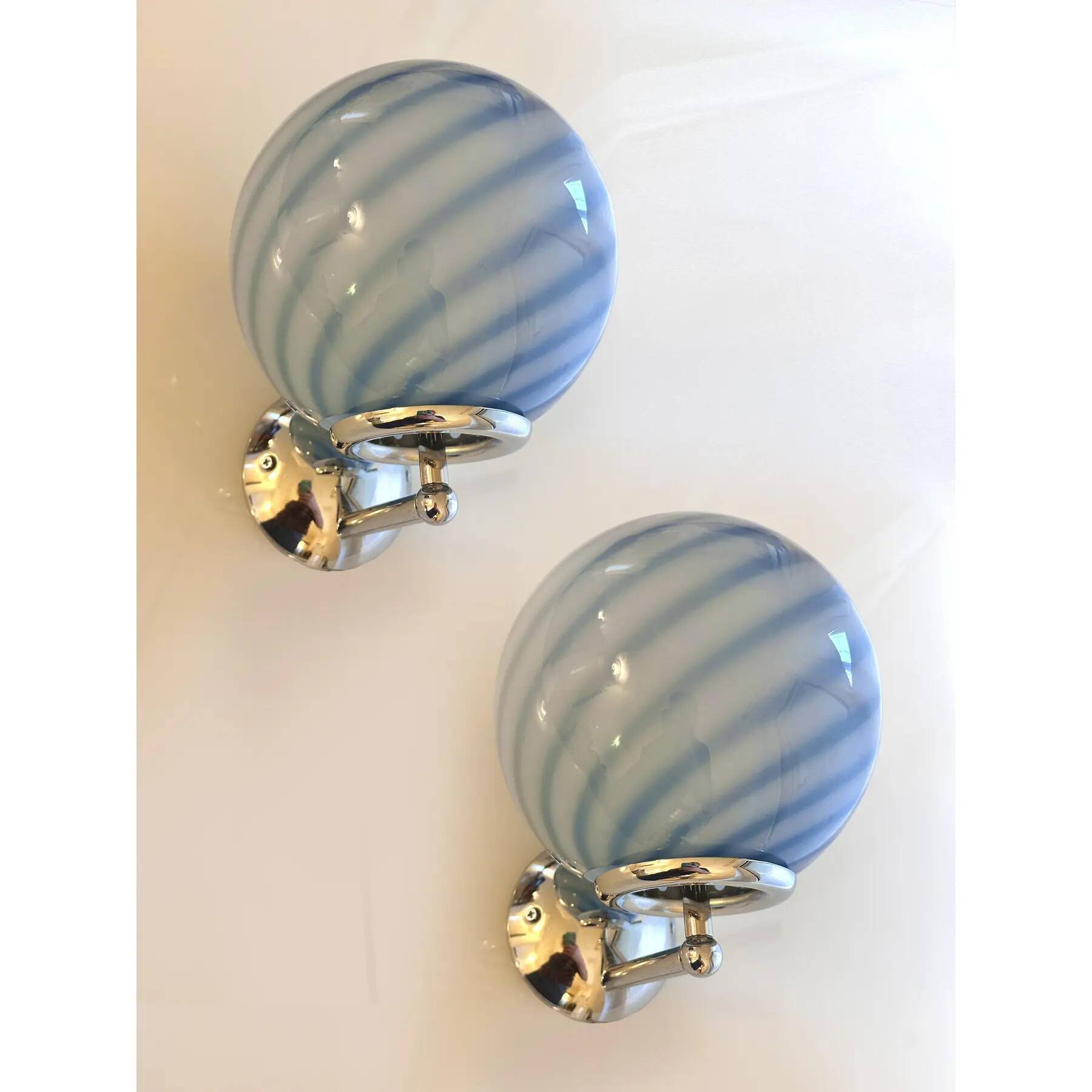 Contemporary Blue Swirl “Rods” Murano Glass Wall Sconces - Set of Two