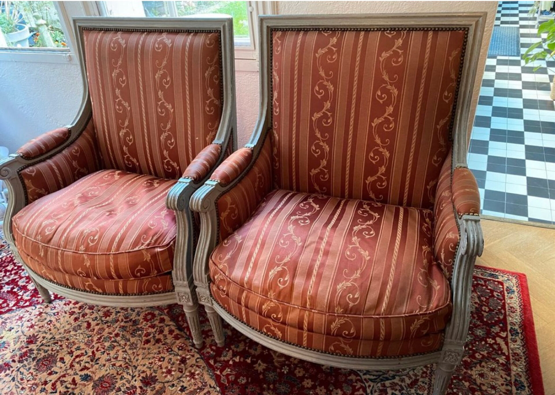 Pair of Louis XVI style armchairs