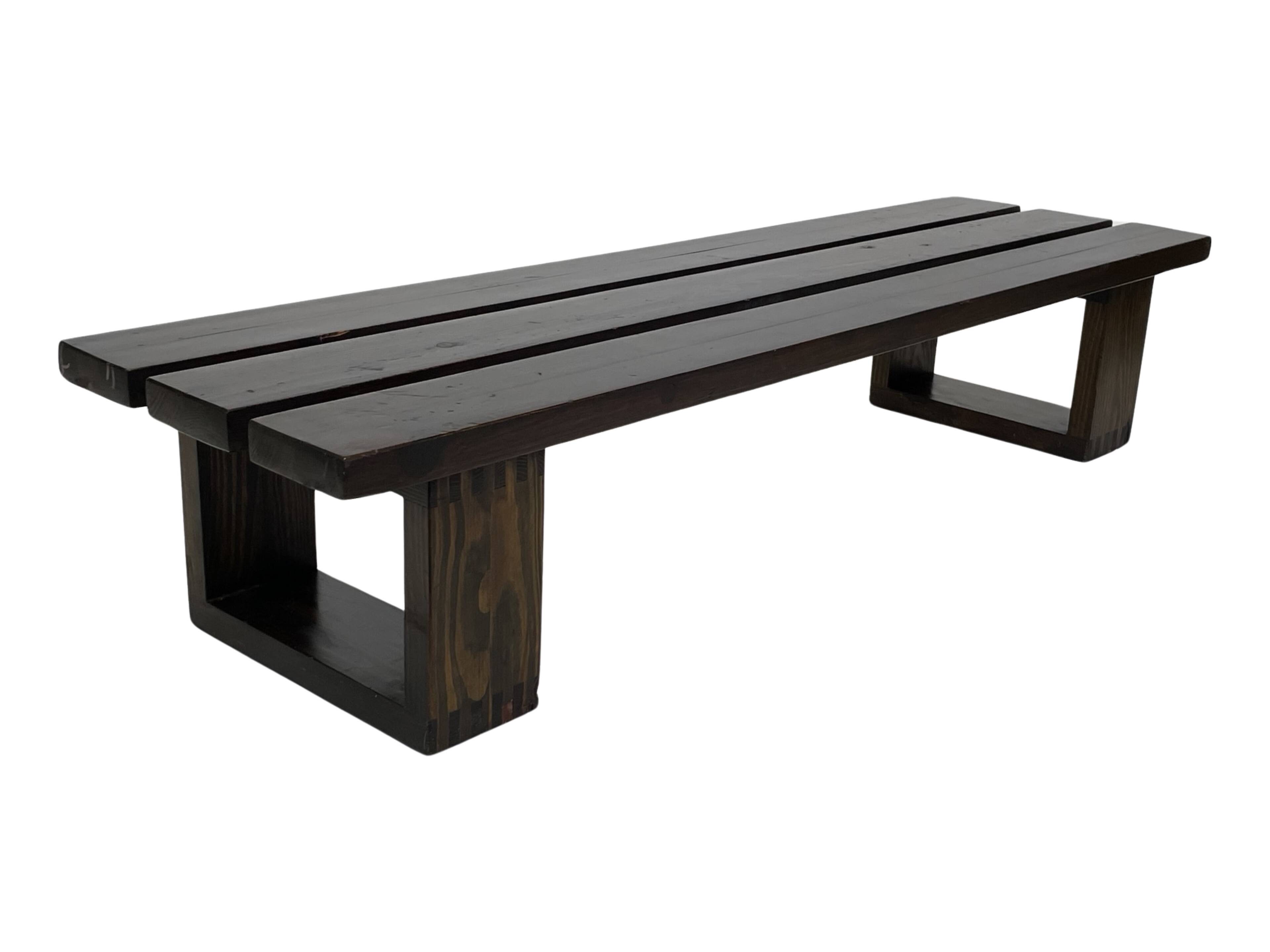 Minimalist vintage sofa design in wengé wood solid slatted bench
