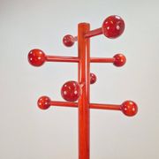 Postmodern Red Stained Beech Coat Rack with Balls, Italy, 1970s
