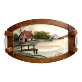 Plateau Art déco en verre peint et bois signé Dope vers 1930