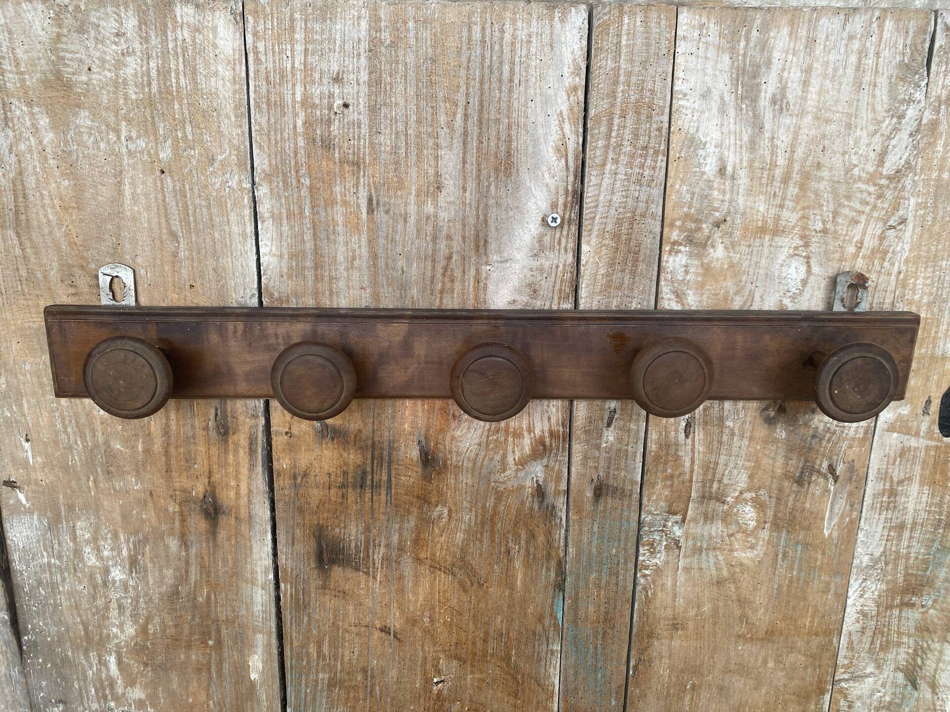 Vintage Wall Coat Rack x5 Wooden 1960s #E428