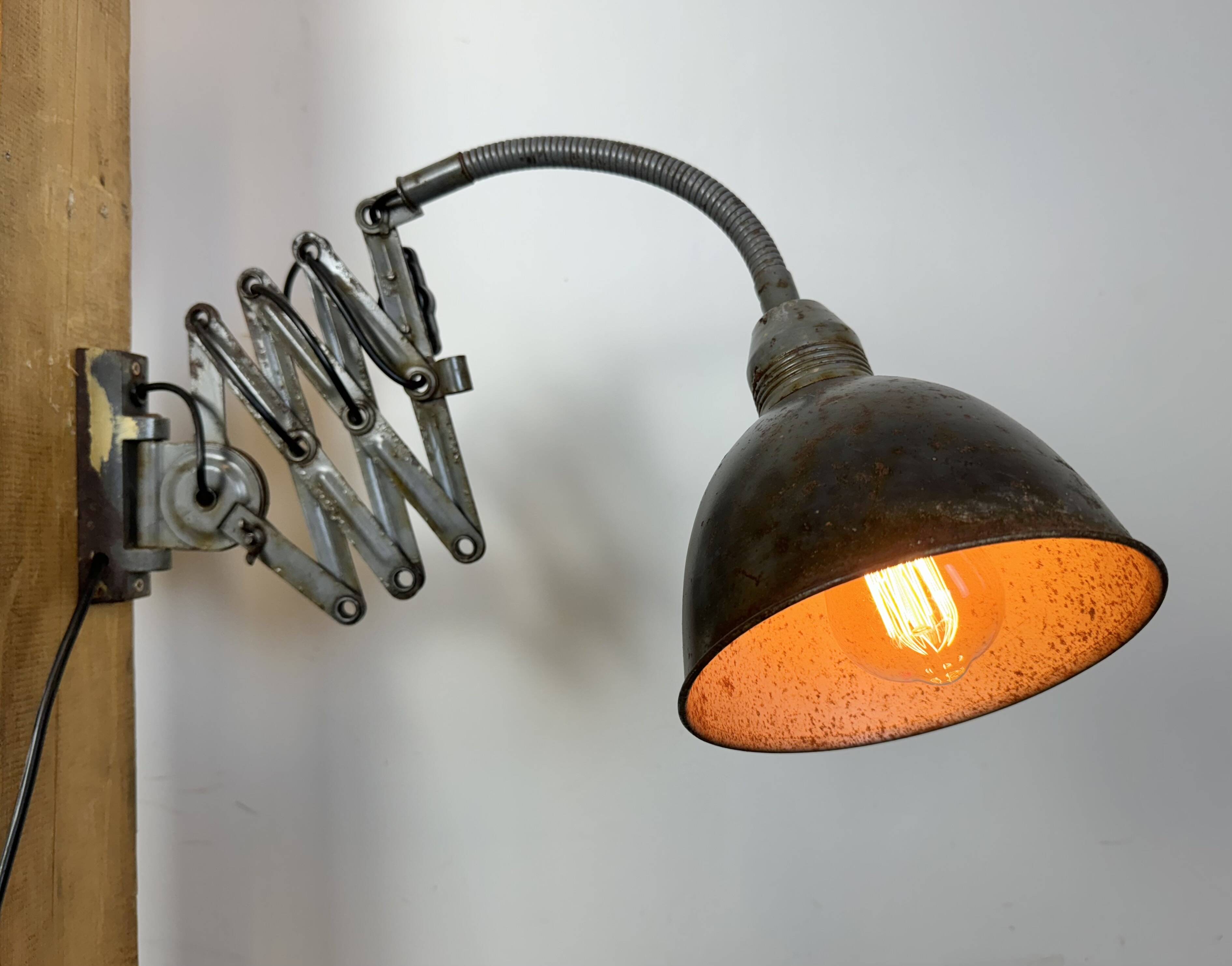 Grey Industrial Scissor Wall Lamp from Elektroinstala, 1960s