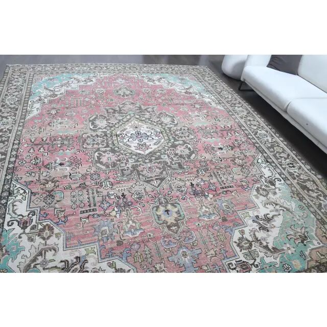 1970s Vintage Persian Handmade Wool Cotton Light Pink Area Rug 285x374
