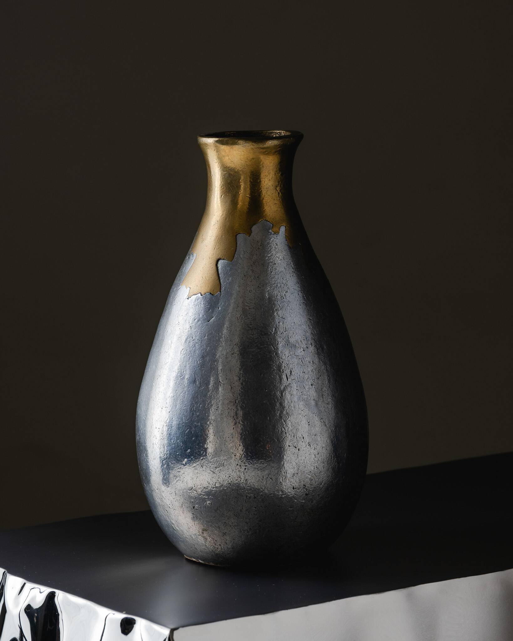 Vase en bronze et fonte d’aluminium, Philippe Jean, 1970s
