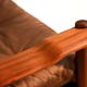 Scandinavian teak and leather lounge set with two armchairs and ottoman