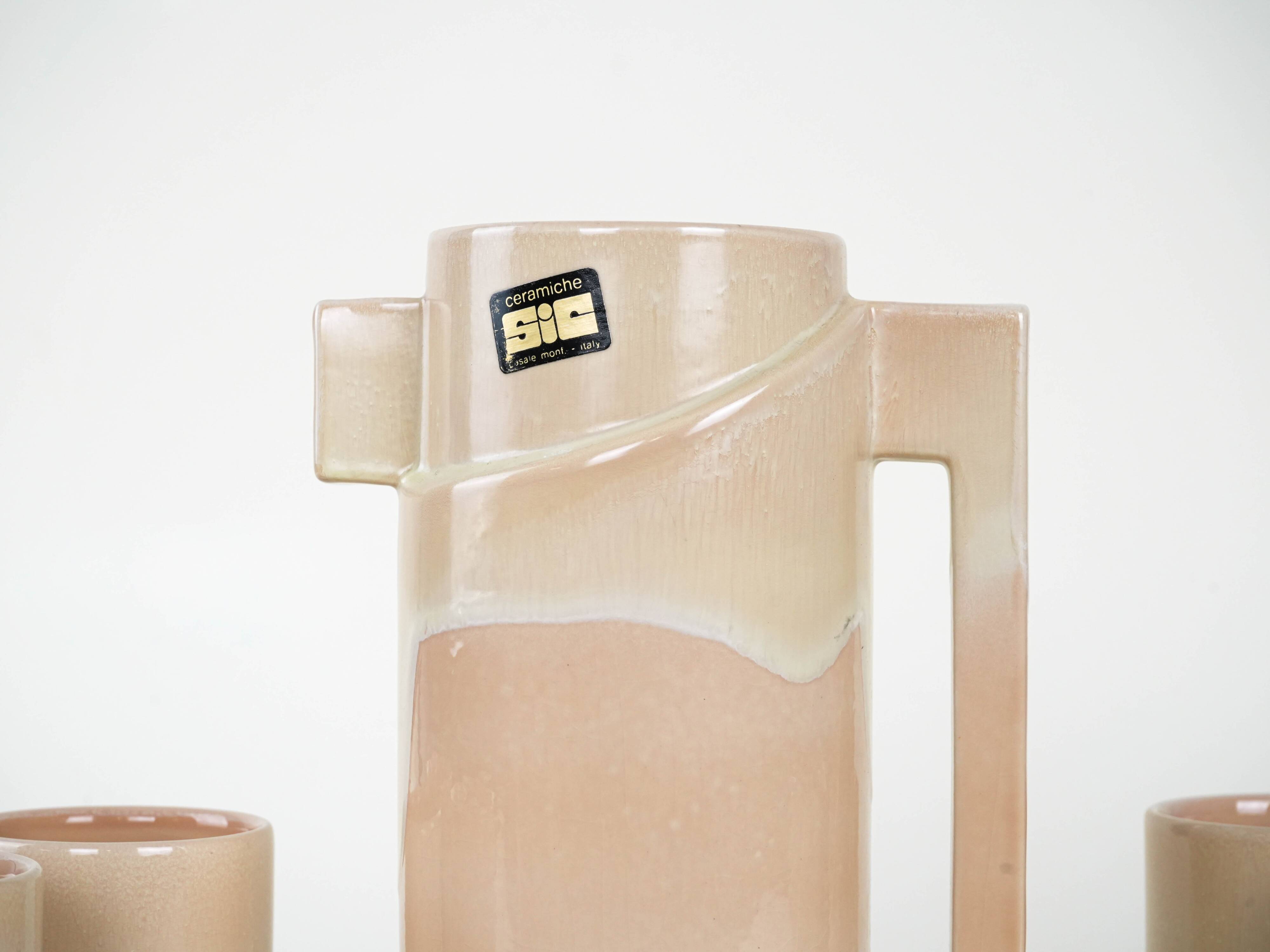 Ceramic jug and cup set, Italian design, 1960s, manufacturer: Ceramiche SIC