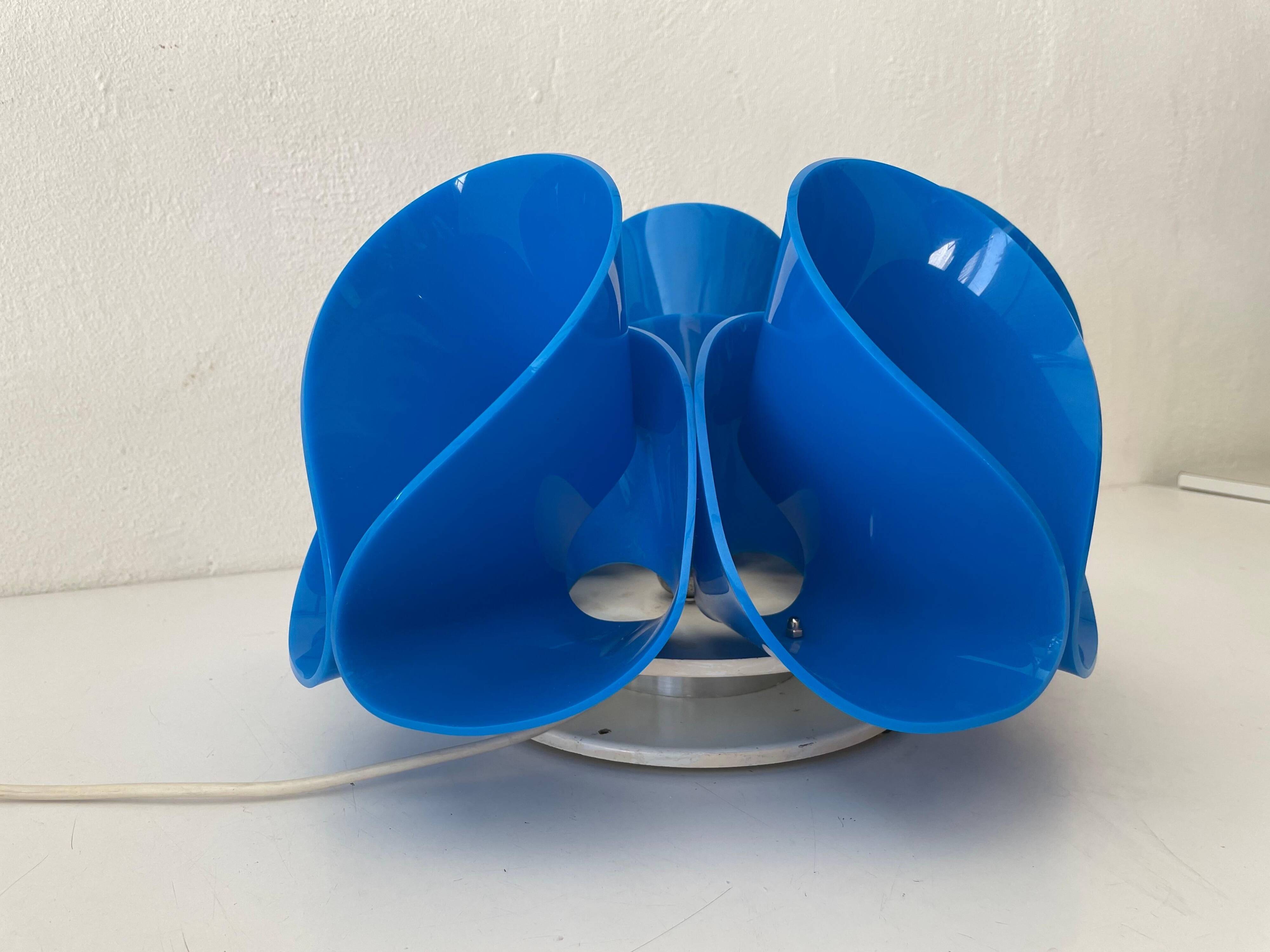 Blue plexiglass table lamp, Flower Design, 1970s, Italy.