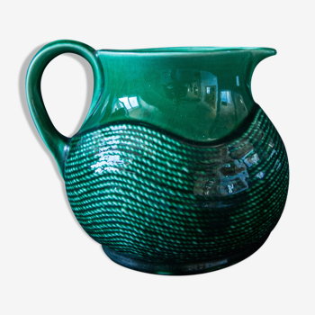 Green pitcher Sarreguemines Digoin vintage 60s slip