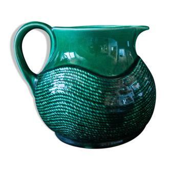 Pichet vert en barbotine Sarreguemines Digoin vintage années 60