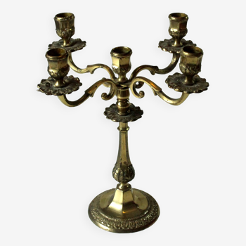 Elegant brass candelabra,  candle holder with 5 arms, vintage from the 1960s