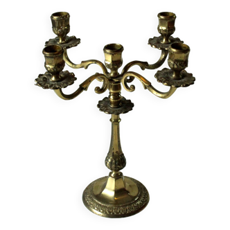 Elegant brass candelabra,  candle holder with 5 arms, vintage from the 1960s