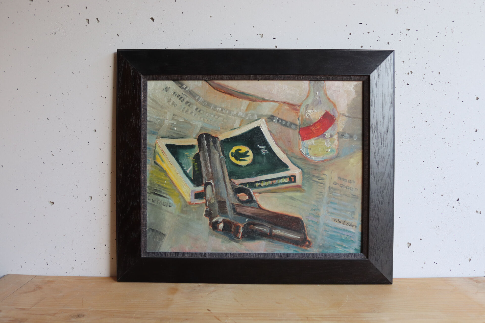 Tableau nature morte au pistolet signé HDA PASSANO