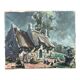 Huile sur toile ferme bretonne avec puits par P. Cario