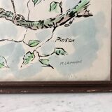 Watercolor bird Pinson signed vintage