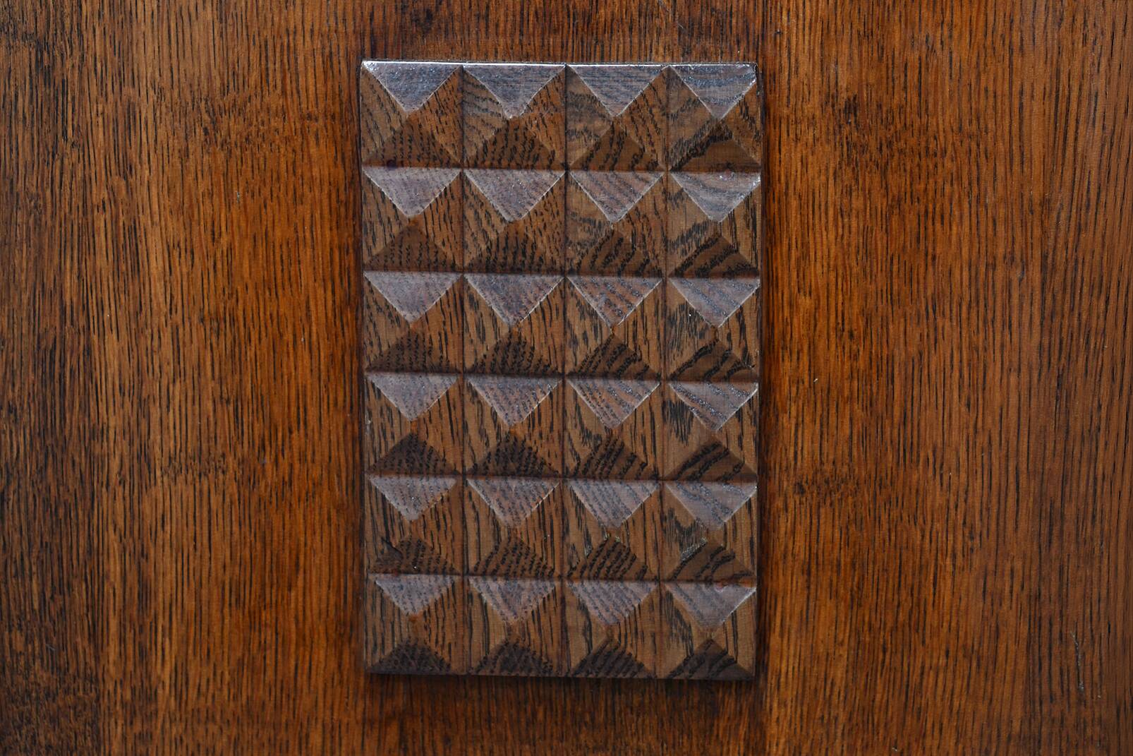 Oak Sculpted Art Deco Cabinet by Charles Dudouyt France, 1930s