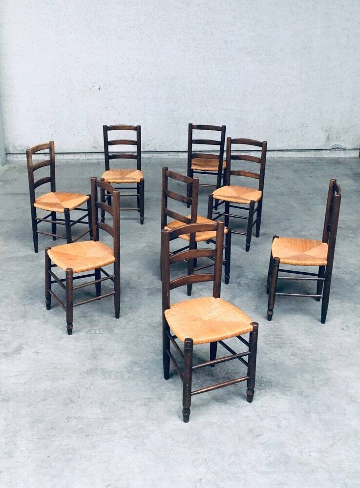 French Provincial Design Rush Dining Chairs, 1940s, Set of 8