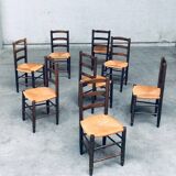 French Provincial Design Rush Dining Chairs, 1940s, Set of 8