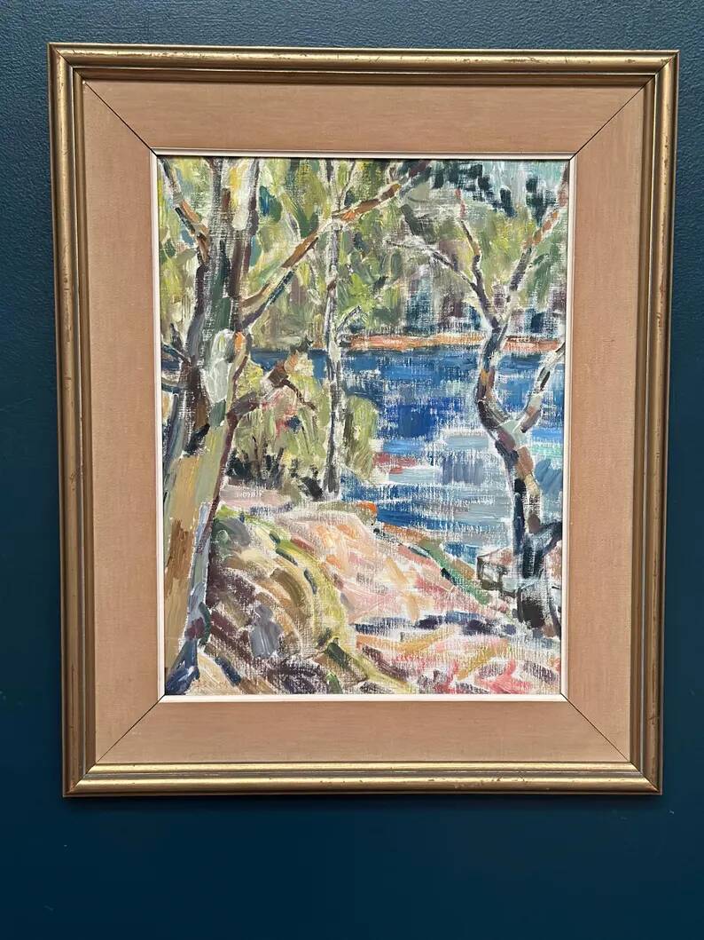 Original Swedish Oil on Canvas - "Natural Landscape" - Signed - Vintage and Framed - 68 × 56 cm