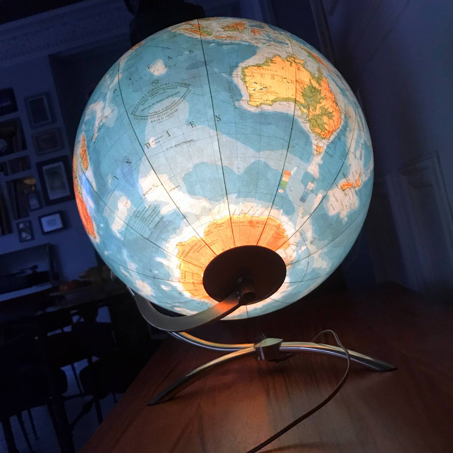 Grand Globe Terrestre Vintage • Verre • Laiton • Columbia Duo • Space Age • 1960