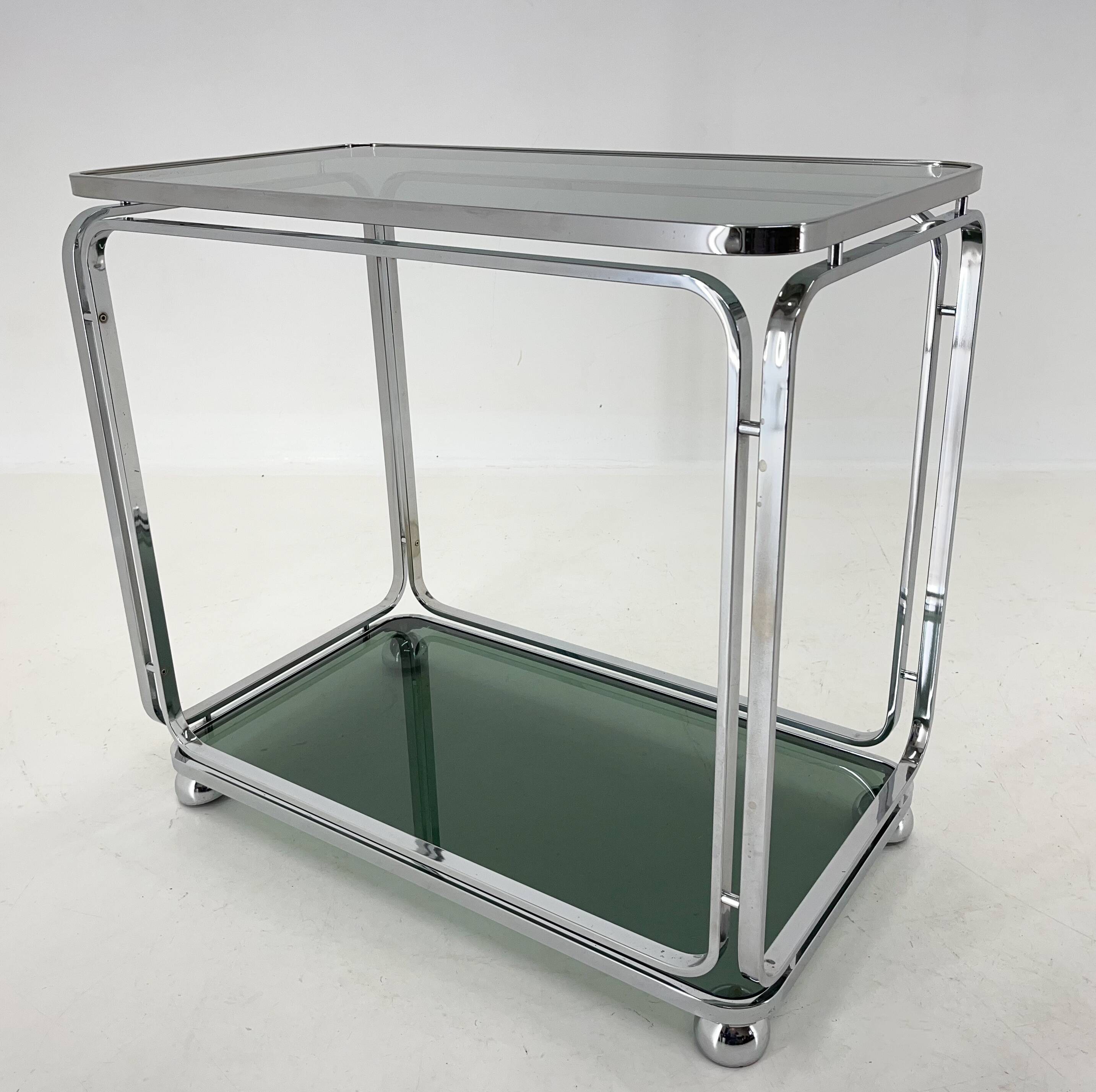 Mid-century Italian chrome & smoked glass serving carts