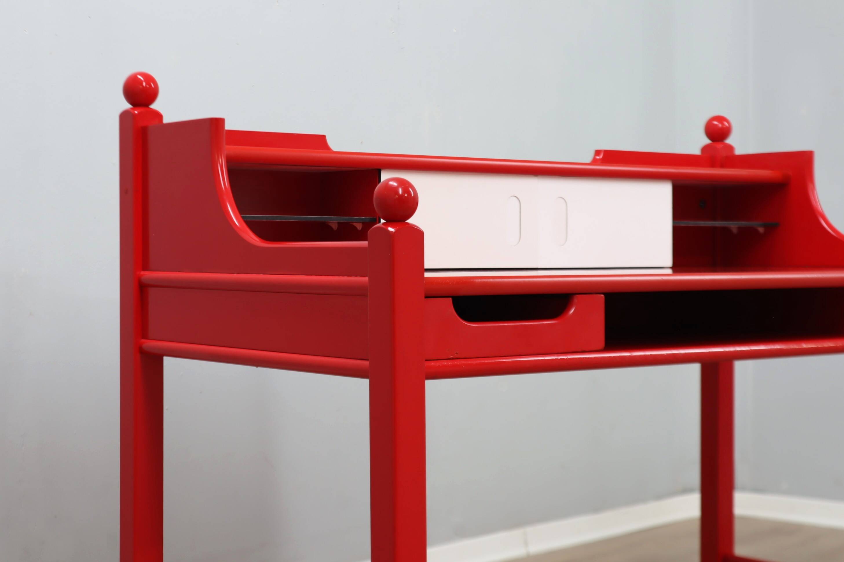 Vintage red lacquered writing desk Italian rustic design 1960s