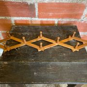 Vintage Wall-Mounted Extendable Coat Rack x10 Wooden Hooks
