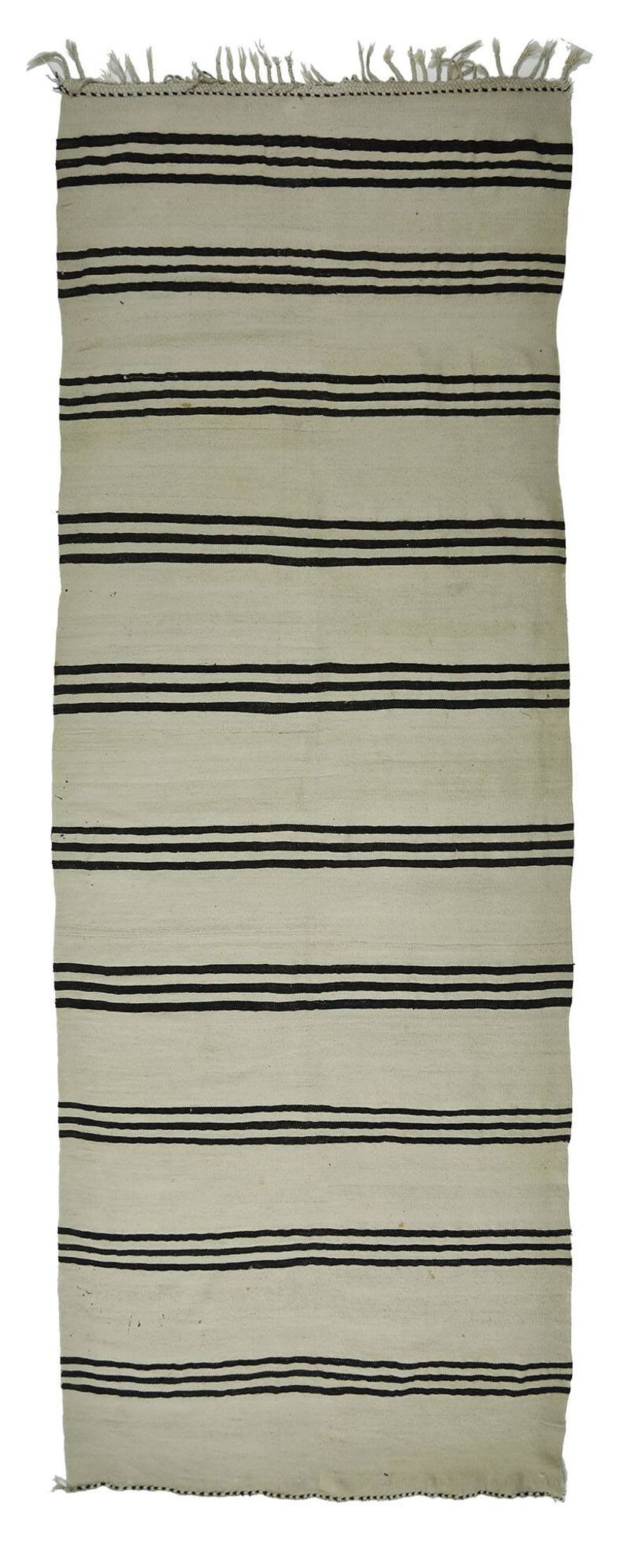 Turkish Kilim Konya Vintage 130x375 cm Beige Black Stripes