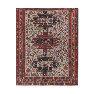 Vintage Bohemian Anatolian Animal Pattern Soumac Kilim Rug 3'10'' x 4'9''