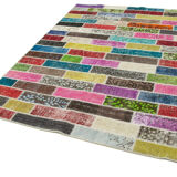 Handmade anatolian overdyed 176 cm x 227 cm multicolor patchwork carpet