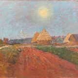 Table HST "Landscape at sunset with haystacks"