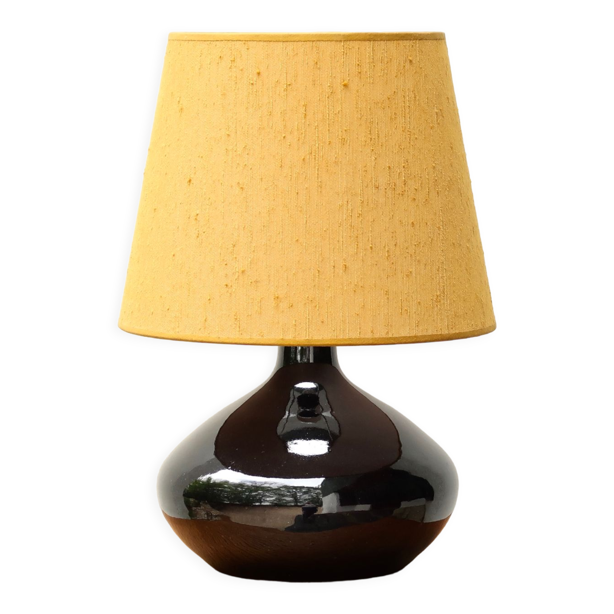 Ceramic lamp, yellow lampshade, 70s