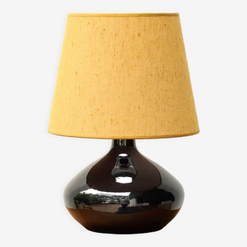 Lampe en céramique, abat jour jaune, années 70