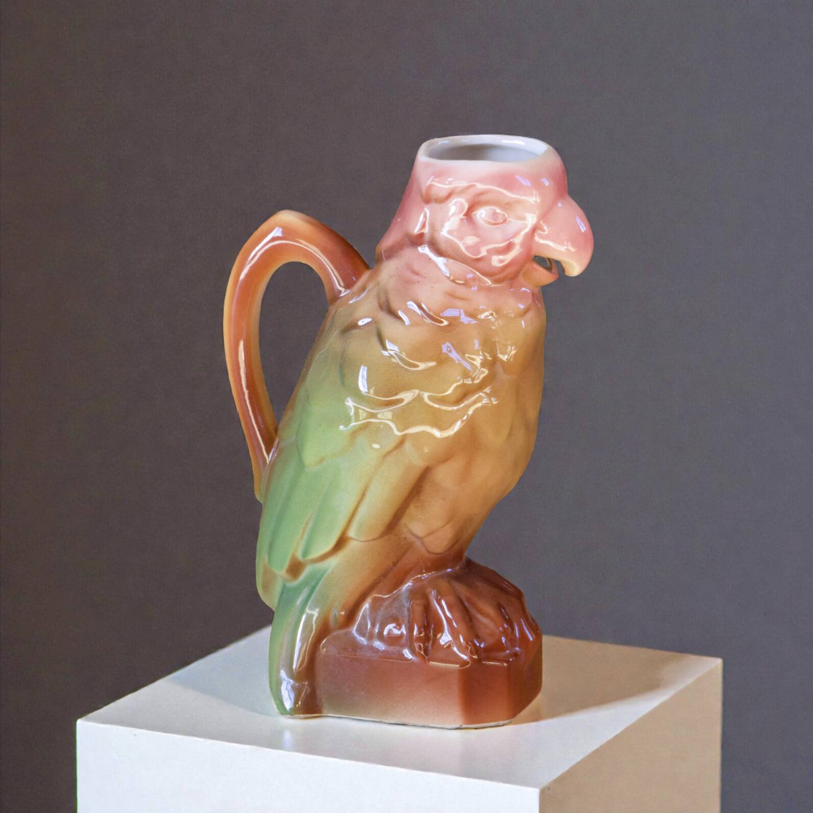 Large zoomorphic carafe by Poet Laval in parrot-shaped earthenware