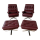 Vintage Swedish Arne Norell lounge chairs and matching stools 1970s