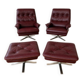 Vintage Swedish Arne Norell lounge chairs and matching stools 1970s