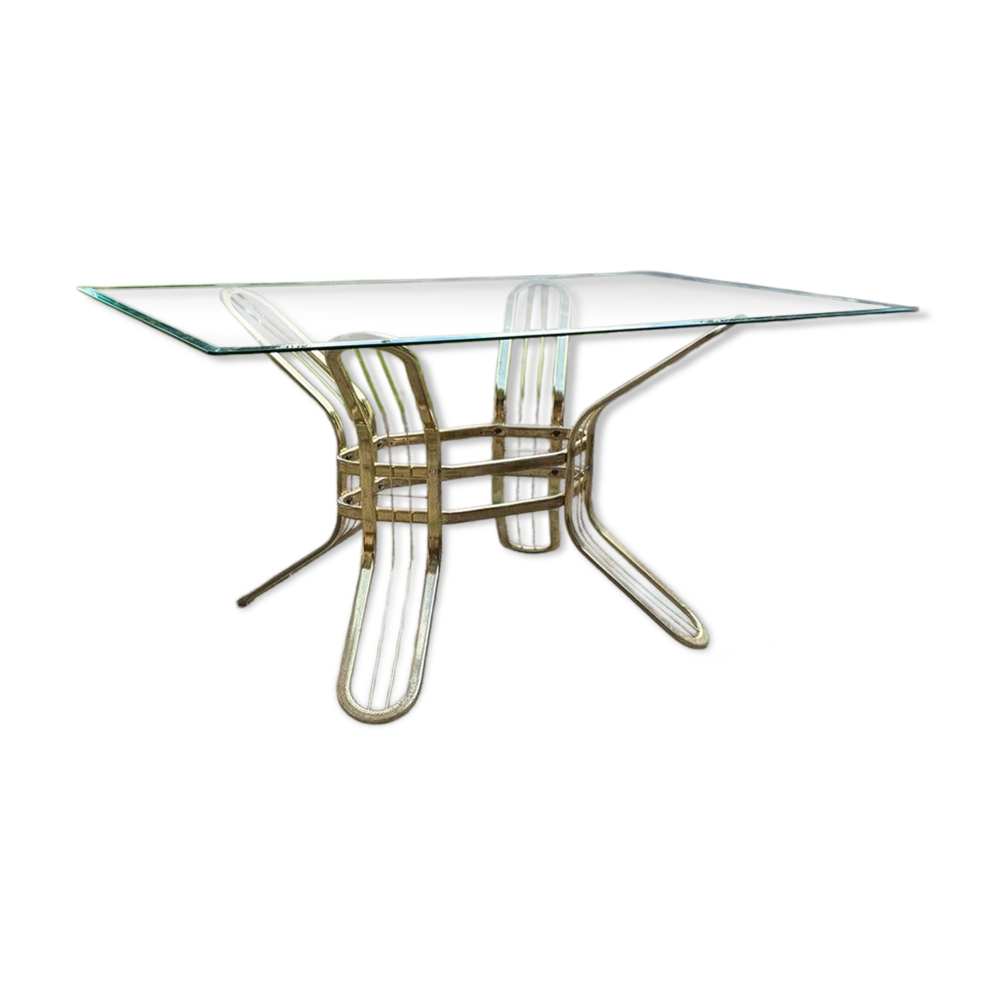 Brass and glass dining table, Italy, 1970s