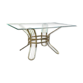 Brass and glass dining table, Italy, 1970s