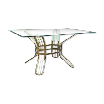 Table à manger en laiton et verre, Italie, années 1970