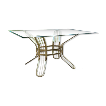 Brass and glass dining table, Italy, 1970s