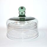 Cloche à fromage ancienne en verre soufflé vert - Globe vintage couvercle