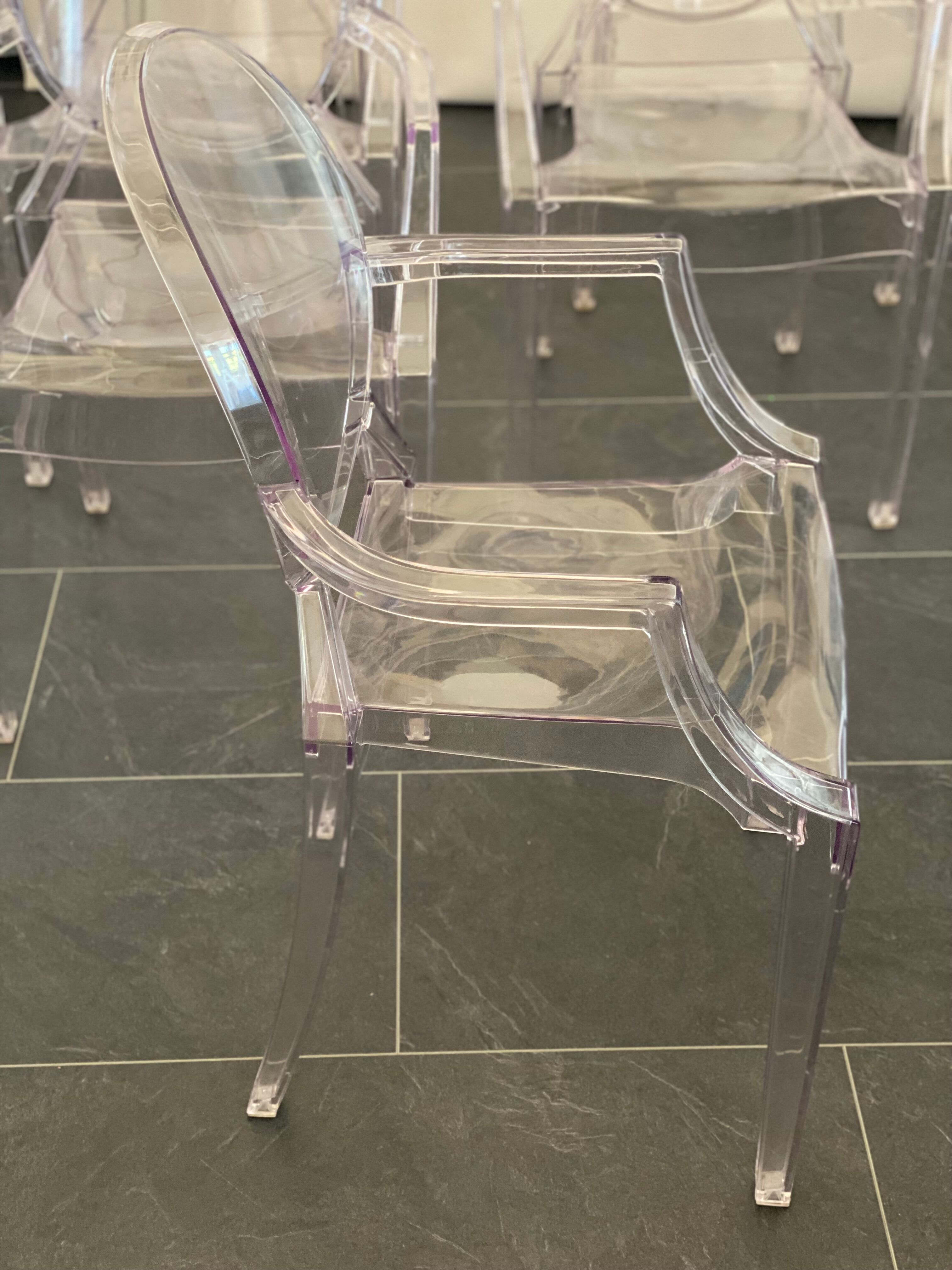 Set of six vintage transparent polycarbonate chairs