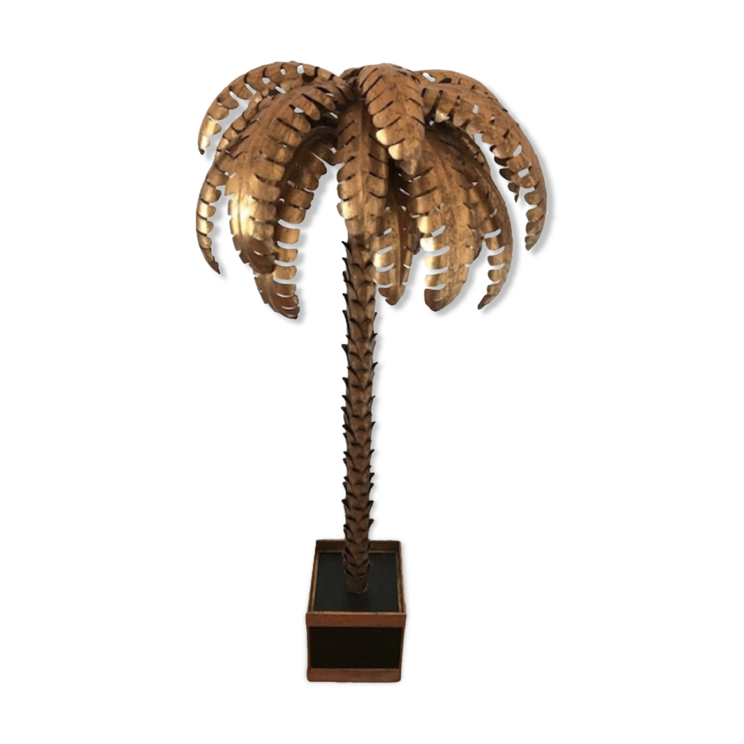 70s golden metal palm tree floor lamp