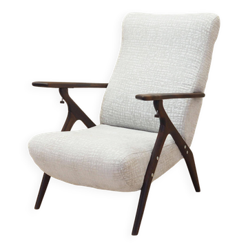 Fauteuil en hêtre et tissu, années 1970 Italie