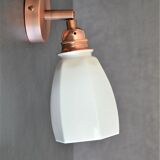 Original articulated wall lamp in white opaline and copper support