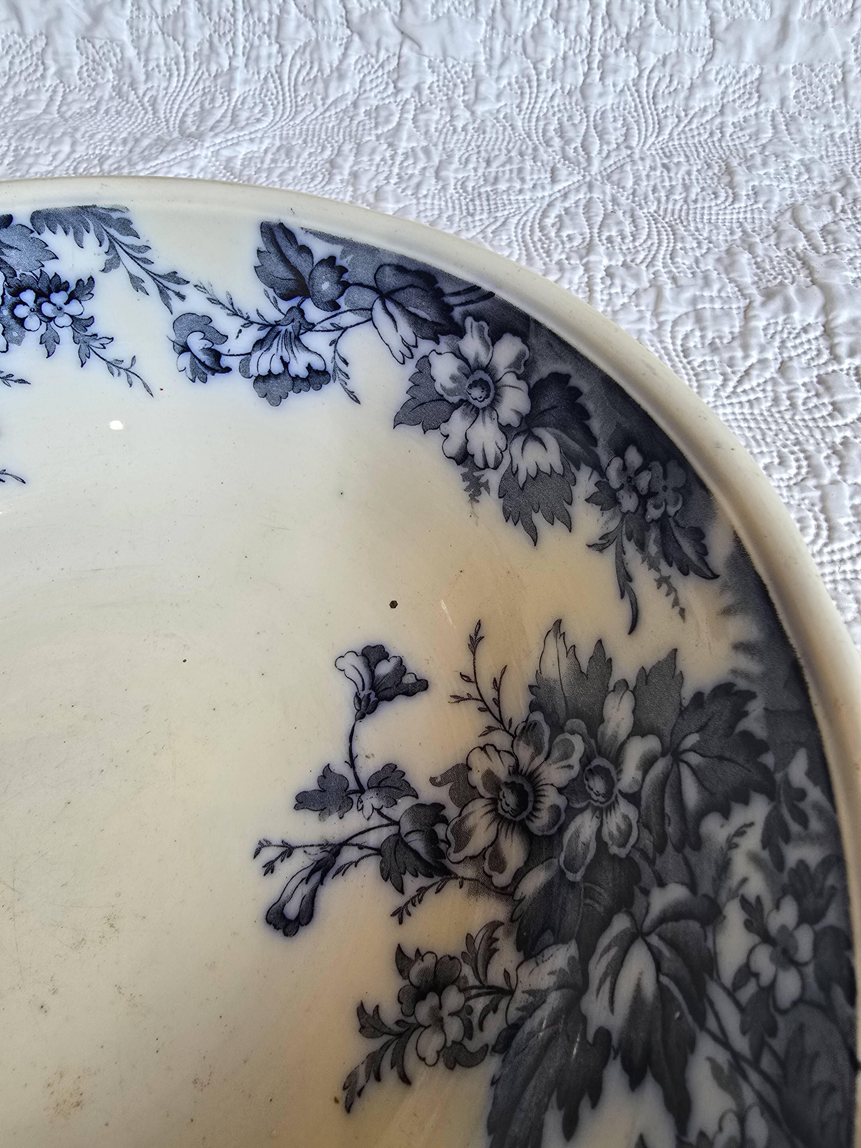 Large antique English basin A.B & Co May pattern – flow blue floral