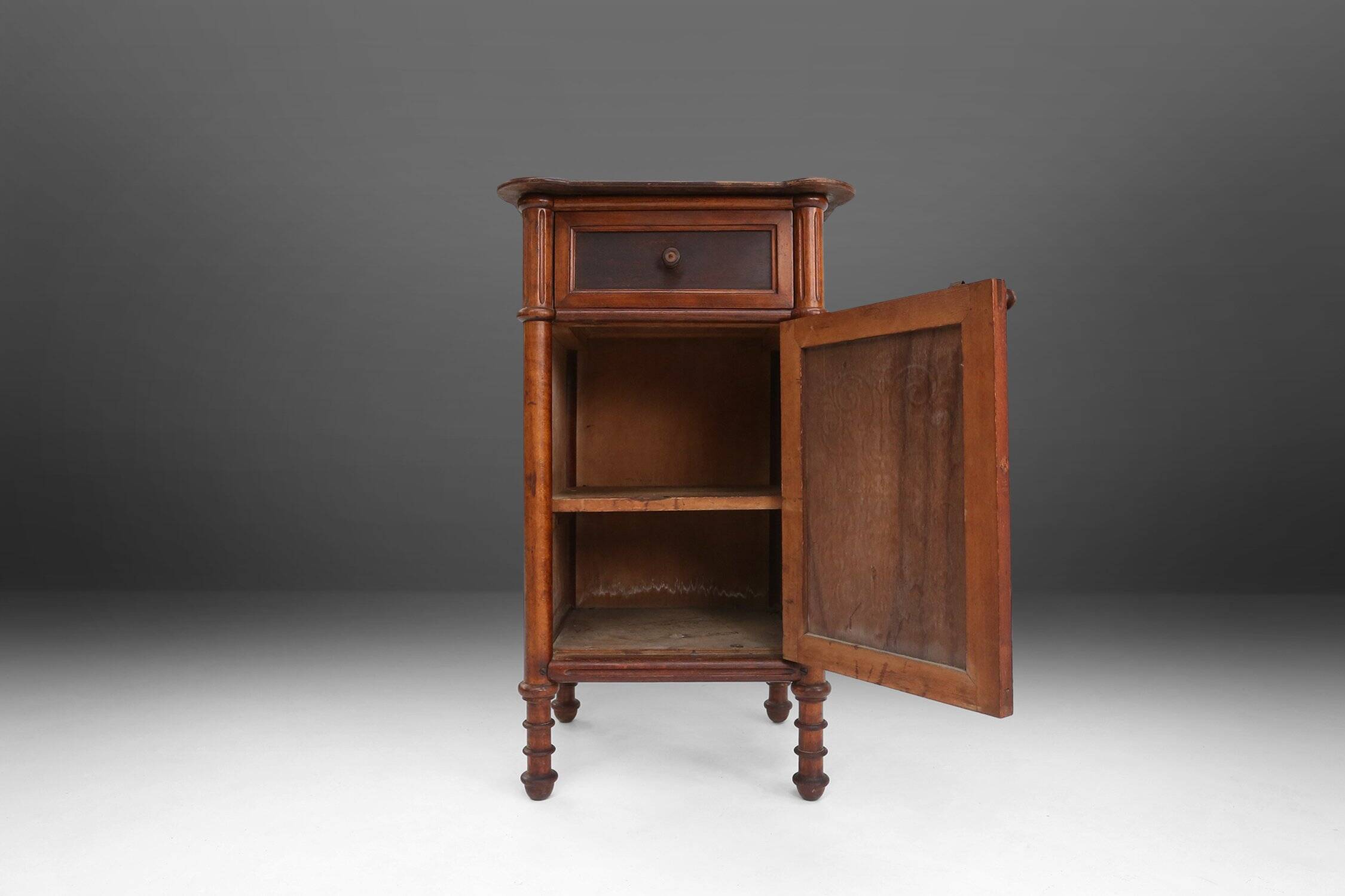 Sculptural Art Deco Nightstand in Dark-Stained Wood, Belgium 1930s