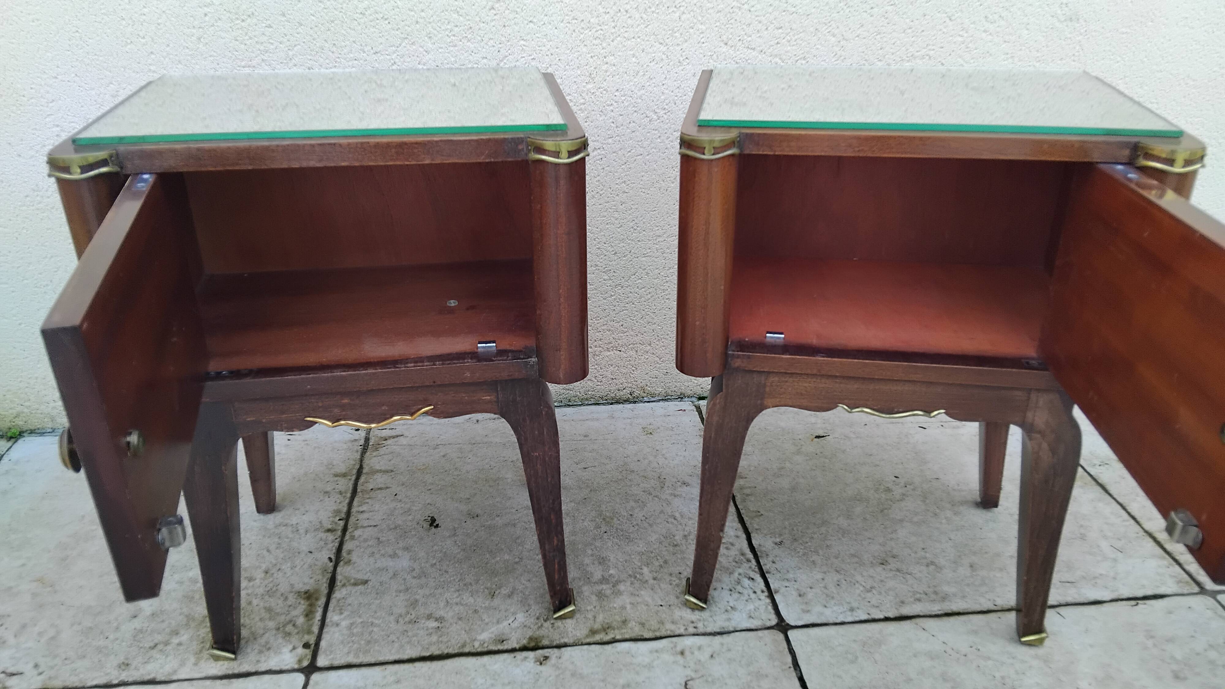 Vintage bedside table with a mirrored top, Art Deco style.
