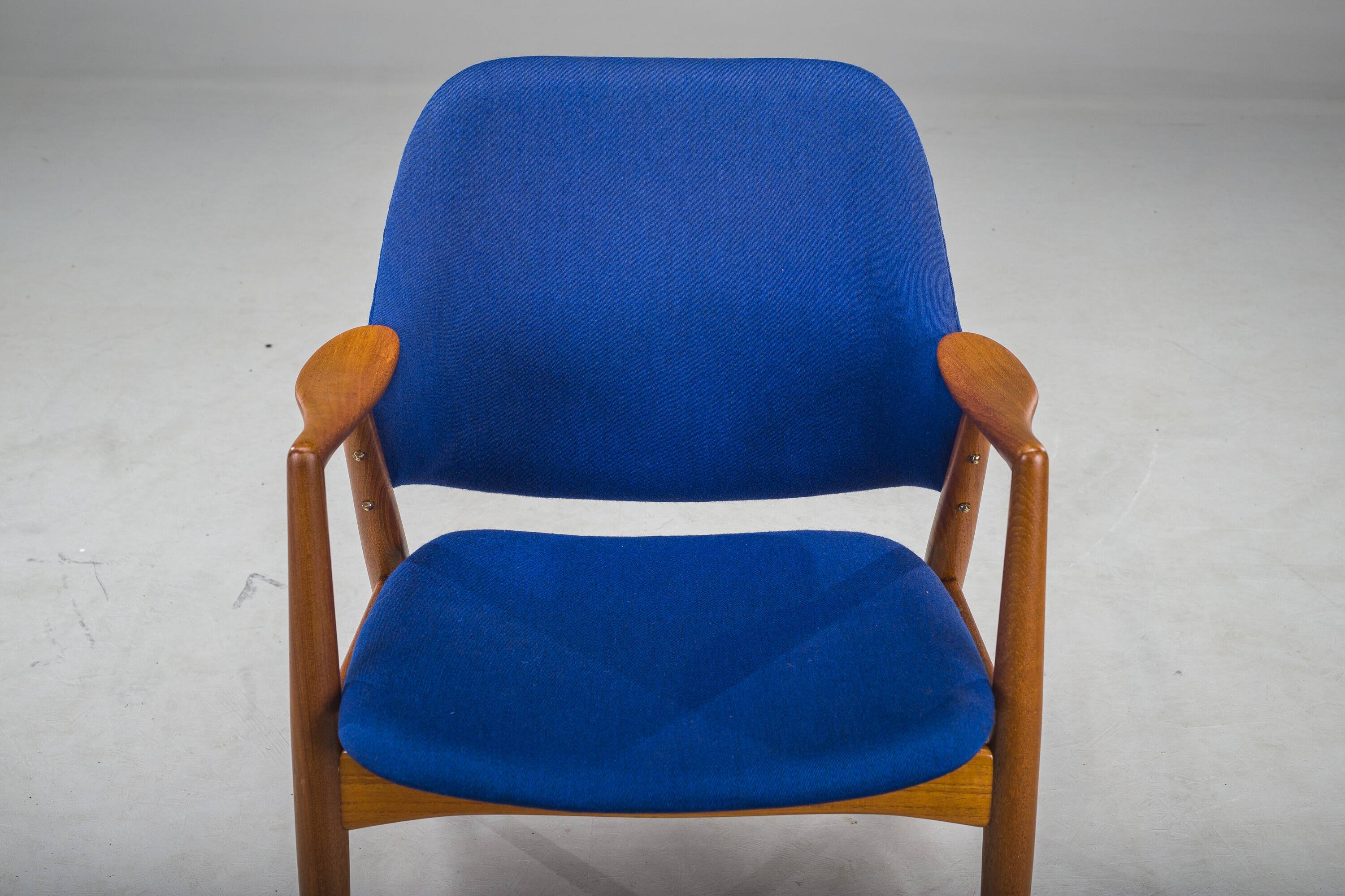 Armchair in Blue and Teak by Alf Svensson for Dux, 1960s