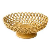 Corbeille, coupe à fruits vintage en céramique ajourée tressée sur pied, style Maison Pichon